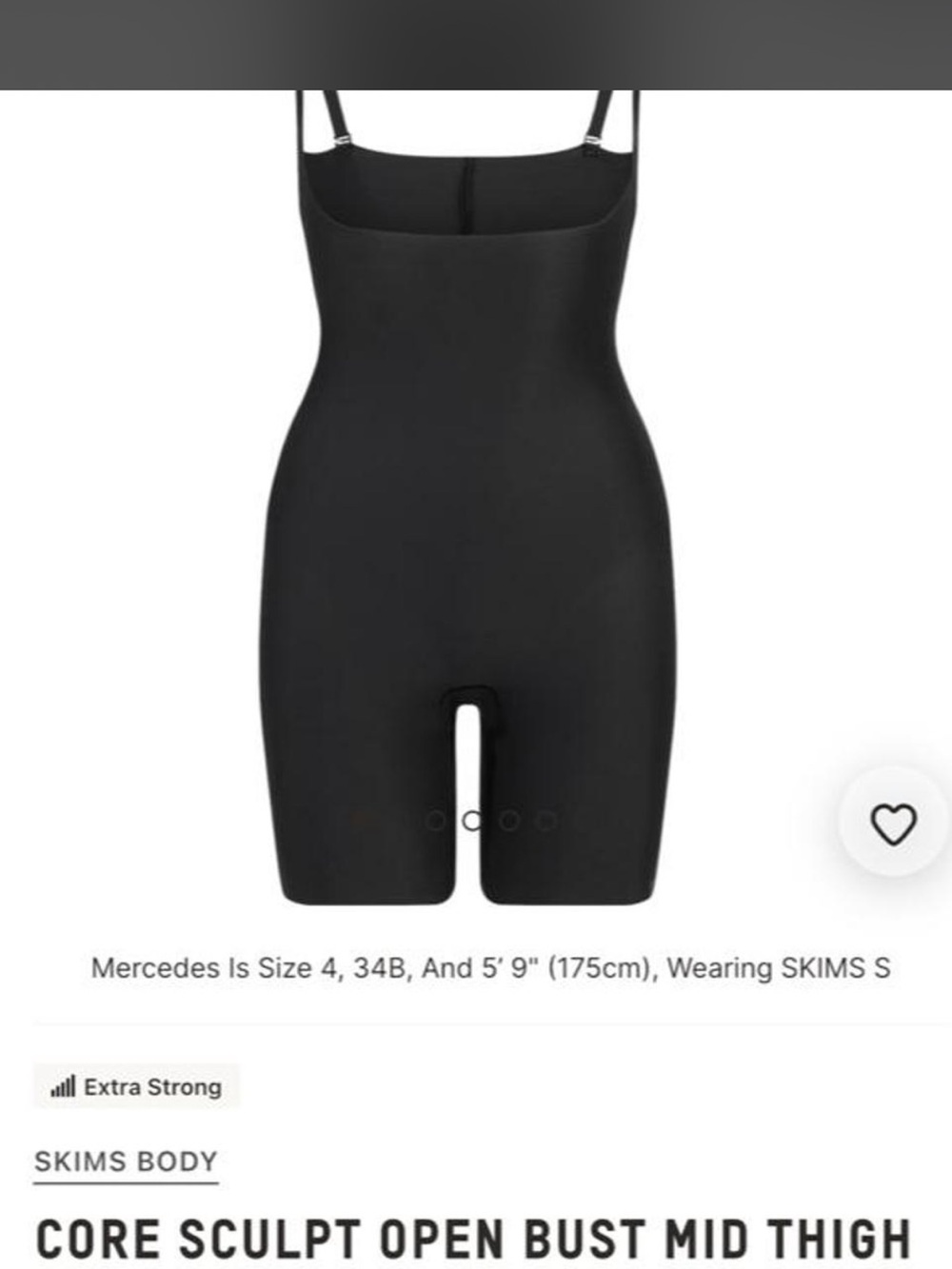NWT SKIMS Core Sculpt Open Bust Mid Thigh Bodysuit - Black Size L